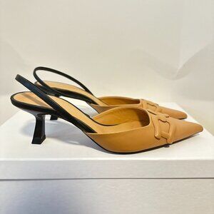 Zara Kitten-Heel Raised-Detail Slingback Pumps